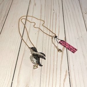 NWT Betsey Johnson Black&White Penguin Pendant Necklace with Rhinestones